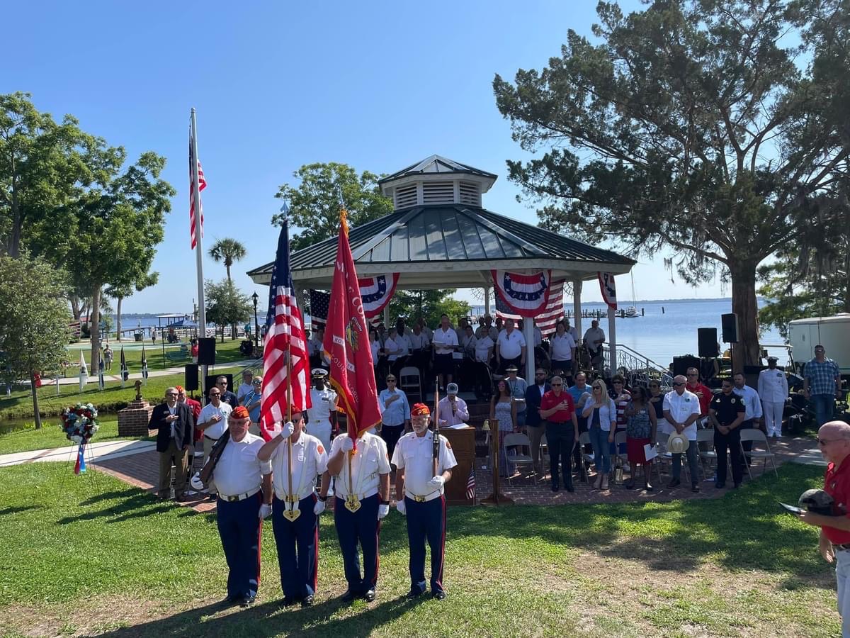 Veterans carrying the United States flag at Riverfest 2024