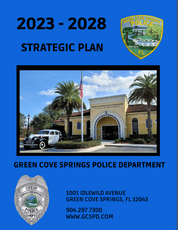 Strategic plan cover page with photo of the front of the police department