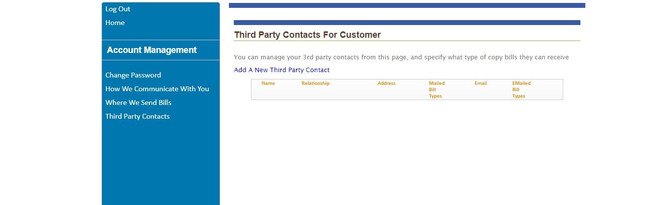 page to add a second contact to receive utility bills