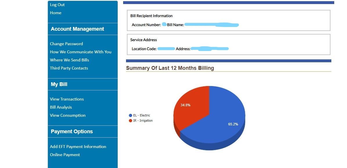 page showing yearly utility usage of a specific address